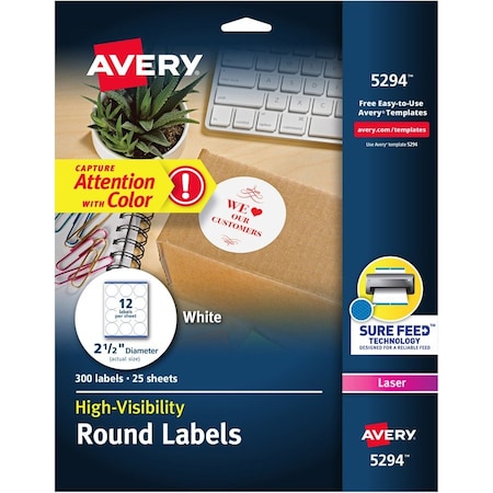 Avery Label, Perm, Lsr, Round, 2.5" 300PK AVE5294